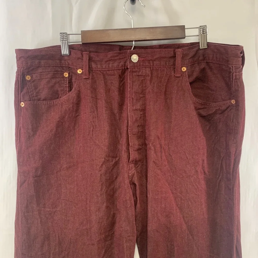Levi's 501 Original Jeans Mens W42 L32 Burgundy‎ Maroon Button Fly Straight Leg